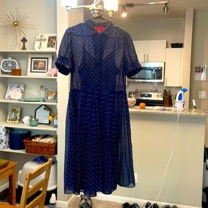 Ivanka Trump navy blue polka dot pleated dress
